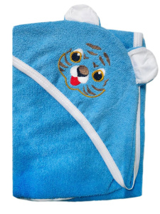 Махровое полотенце детское "Уголок" 95*95 с ушками (Тигренок, голубой)