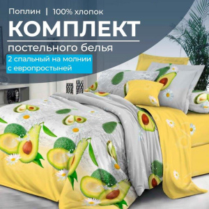 Комплект постельного белья 2-спальный с Евро простыней,на молнии, поплин (Тейсти)