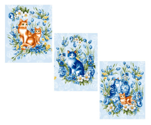 Комплект полотенец 48*60 см, 3 шт., рогожка (Декоративные котики)