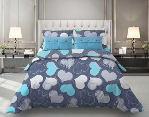 Комплект постельного белья Семейный, поплин (Романтика, бирюзовый)