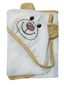 Махровое полотенце детское "Уголок" 95*95 с ушками (Мишка, белый)
