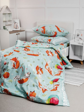 Простыня на резинке 080*160 см, перкаль, детская расцветка (Лисята)