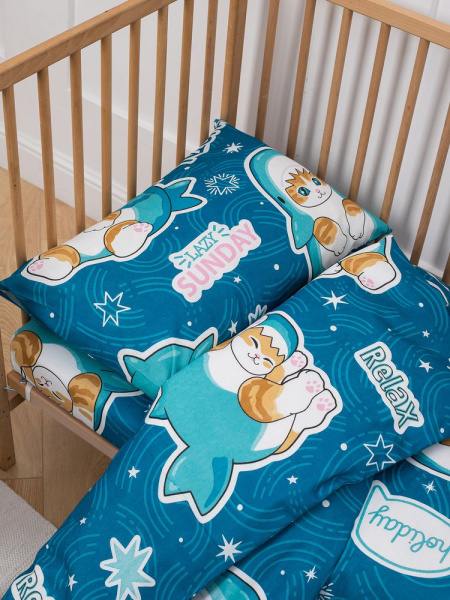 Комплект постельного белья в детскую кроватку, бязь "Комфорт", детская расцветка (Кот Акула)
