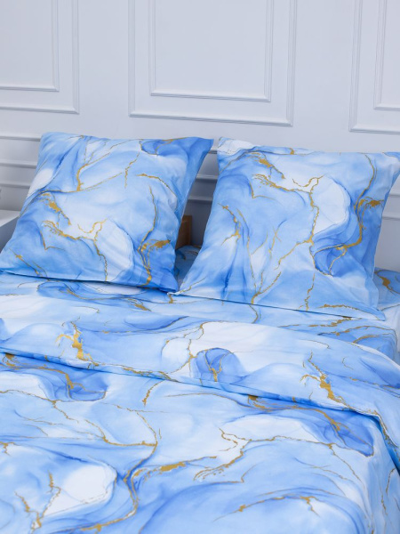 Комплект постельного белья 1,5-спальный, перкаль (Мраморный узор, синий)