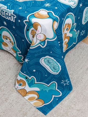 Простыня 1,5-спальная, бязь "Комфорт", детская расцветка (Кот Акула)