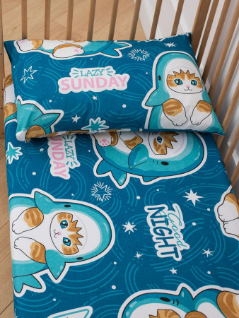 Простыня 100*150 см в детскую кроватку, бязь "Комфорт" (Кот Акула)