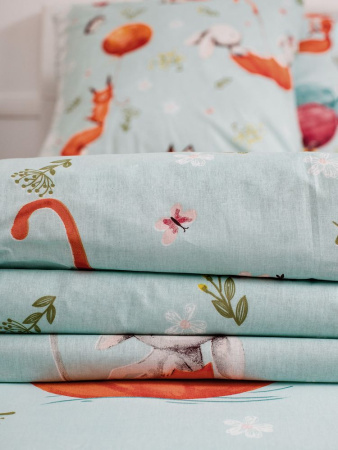 Простыня на резинке 080*160 см, перкаль, детская расцветка (Лисята)