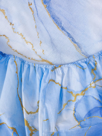 Простыня на резинке 200*200 см, перкаль, борт 25 см (Мраморный узор, синий)