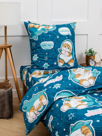 Простыня на резинке 090*190 см, бязь "Комфорт", детская расцветка (Кот Акула)