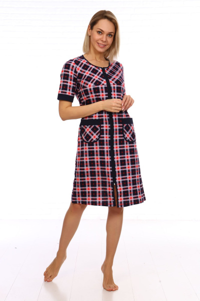 Халат женский, модель 124,трикотаж  (Шотландка, розовый)