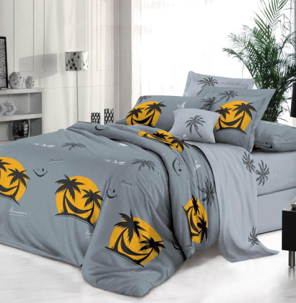 Комплект постельного белья Семейный, на молнии, поплин (Тенерифе)