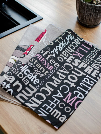 Комплект вафельных полотенец 48*60 см, 3 штуки (Мокко, черный)