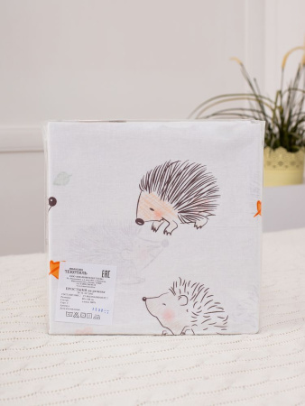 Простыня на резинке 080*160 см, перкаль, детская расцветка (Ёжики)