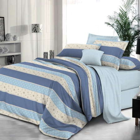 Комплект постельного белья 2-спальный с Евро простыней,на молнии, поплин (Морской стиль)