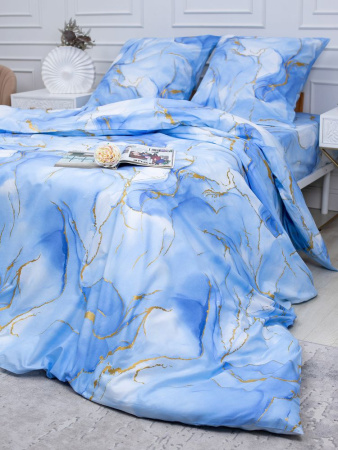 Комплект постельного белья 1,5-спальный, перкаль (Мраморный узор, синий)