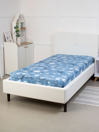 Простыня на резинке 080*160 см, перкаль, детская расцветка (Космос)