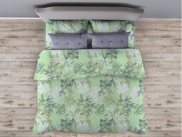 Простыня 1,5 спальная, бязь "Комфорт"(220) (Симфония, зеленый)