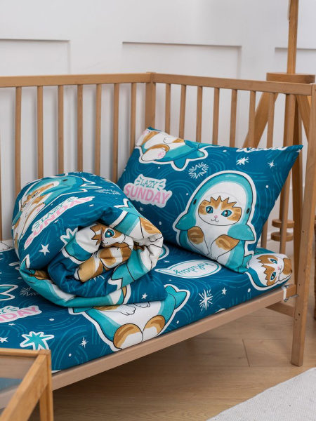 Пододеяльник 112*147 см в детскую кроватку, бязь "Комфорт" (Кот Акула)