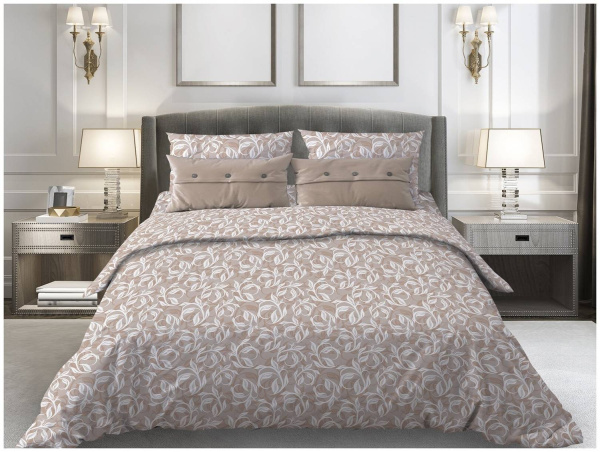 Простыня на резинке 090*200 см, бязь "Комфорт", борт 25 см (Вьюнок, бежевый)