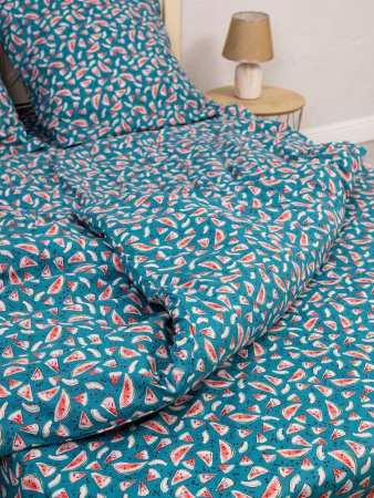 Наволочка 60*60 см, перкаль, детская расцветка (Арбузики, бирюзовый)