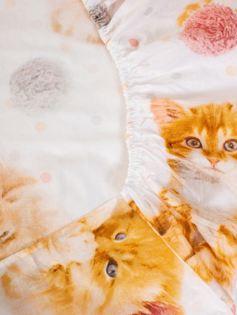 Простыня на резинке 080*160 см, перкаль, детская расцветка (Рыжие котята)