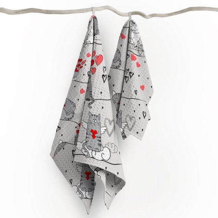 Полотенце 50*60 см вафельное (Влюбленные коты)