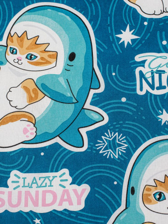 Простыня на резинке 090*190 см, бязь "Комфорт", детская расцветка (Кот Акула)