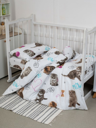 Комплект постельного белья в детскую кроватку, перкаль (Пушистики)