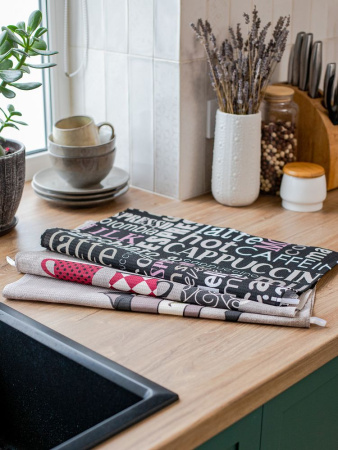 Комплект вафельных полотенец 48*60 см, 3 штуки (Мокко, черный)