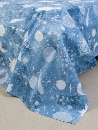 Простыня 1,5-спальная, перкаль, детская расцветка (Космос)