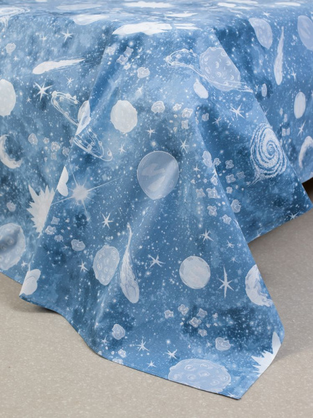 Простыня 1,5-спальная, перкаль, детская расцветка (Космос)