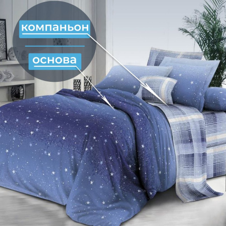 Простыня на резинке 090*200 см, поплин, борт 25 см (Ночное небо (компаньон))