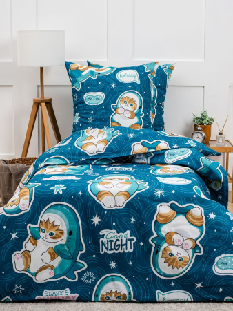 Простыня на резинке 090*190 см, бязь "Комфорт", детская расцветка (Кот Акула)