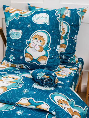 Простыня на резинке 090*190 см, бязь "Комфорт", детская расцветка (Кот Акула)