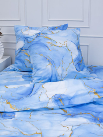 Комплект постельного белья 1,5-спальный, перкаль (Мраморный узор, синий)