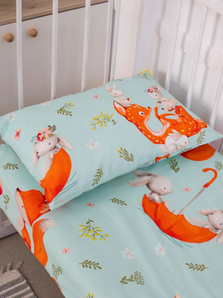 Комплект постельного белья в детскую кроватку, перкаль (Лисята)