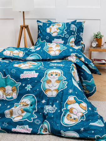 Наволочка 50*70 см, бязь "Комфорт", на пуговицах, детская расцветка (Кот Акула)