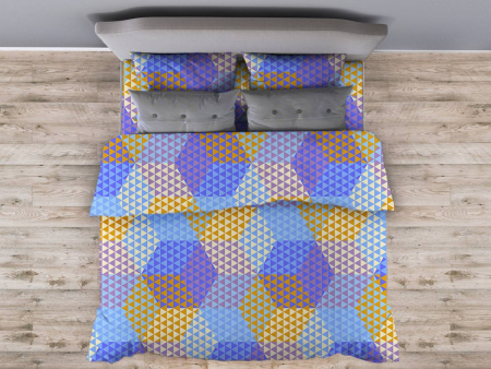 Комплект постельного белья Евростандарт, поплин (Гексагон, голубой)