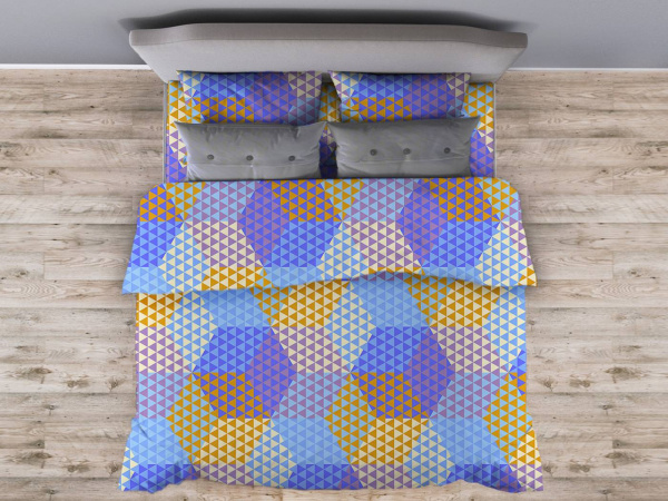 Комплект постельного белья Евростандарт, поплин (Гексагон, голубой)