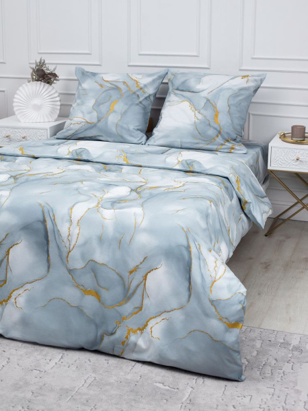 Пододеяльник 1,5-спальный, перкаль (Мраморный узор, серый)