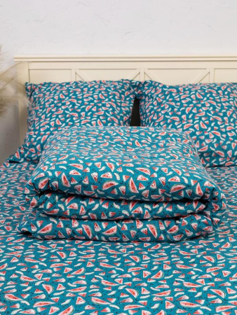 Наволочка 60*60 см, перкаль, детская расцветка (Арбузики, бирюзовый)