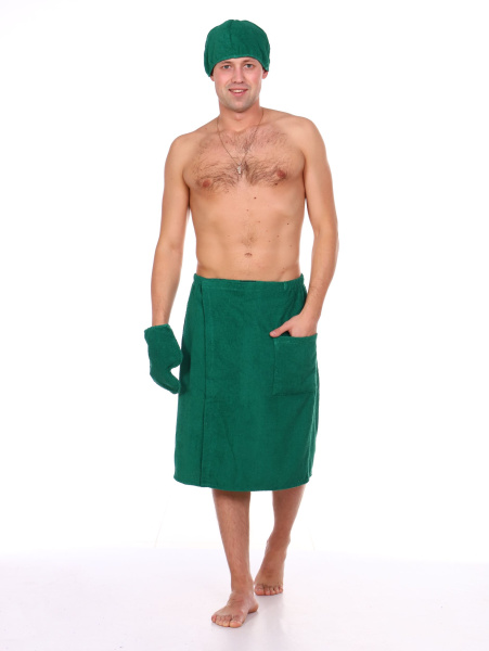 Комплект для сауны мужской,100% хлопок (Изумруд)