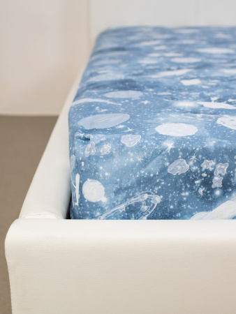 Простыня на резинке 080*160 см, перкаль, детская расцветка (Космос)