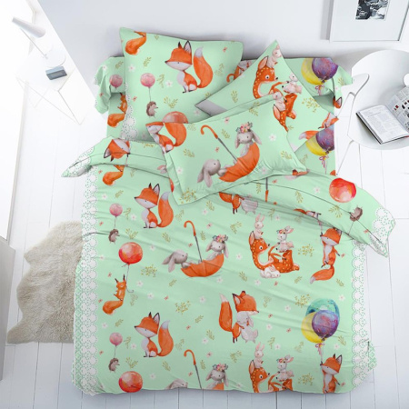 Простыня на резинке 080*160 см, перкаль, детская расцветка (Лисята)
