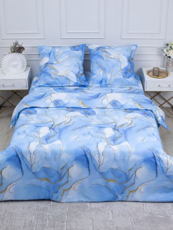 Комплект постельного белья 1,5-спальный, перкаль (Мраморный узор, синий)