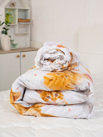 Простыня на резинке 080*160 см, перкаль, детская расцветка (Рыжие котята)