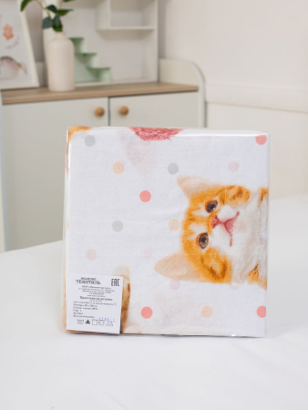 Простыня на резинке 080*160 см, перкаль, детская расцветка (Рыжие котята)