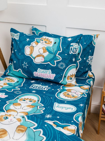 Наволочка 50*70 см, бязь "Комфорт", на пуговицах, детская расцветка (Кот Акула)