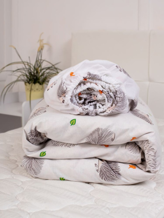 Простыня на резинке 080*160 см, перкаль, детская расцветка (Ёжики)