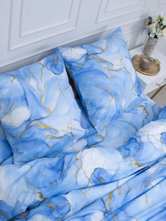 Комплект постельного белья 1,5-спальный, перкаль (Мраморный узор, синий)
